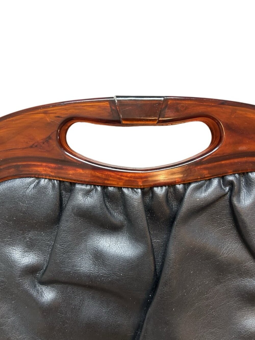 Vintage Black Leather Handbag Tortoiseshell Lucite Frame Clutch Purse Retro MCM - Picture 9 of 16